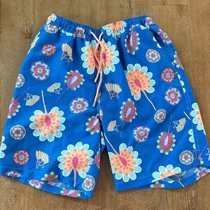 Floral Blue Men's Swim Trunks